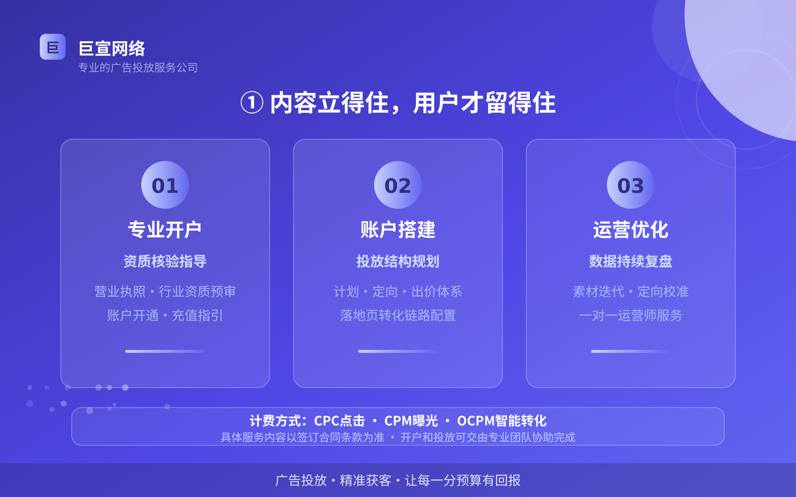 ① 内容立得住,用户才留得住(费用与预算参考) ① 内容立得住,用户才留得住(费用与预算参考)
